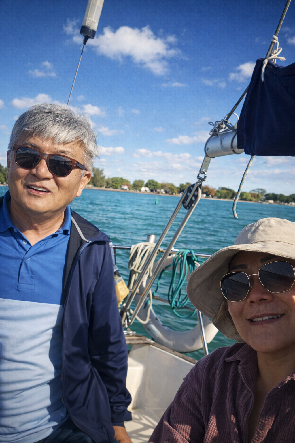 Sailing with my wife under sunny skies