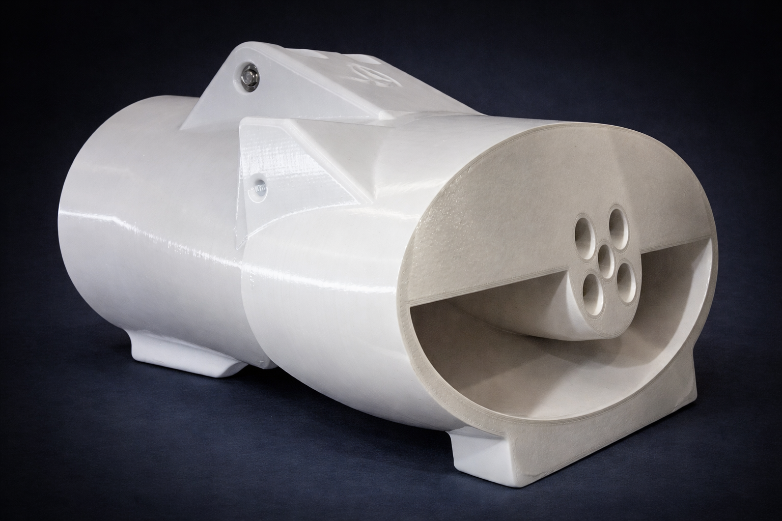 Front view — openings and rope-eye points