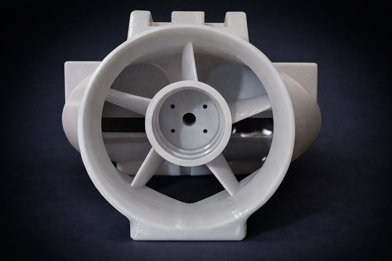 Outlet view — internal vanes and discharge section