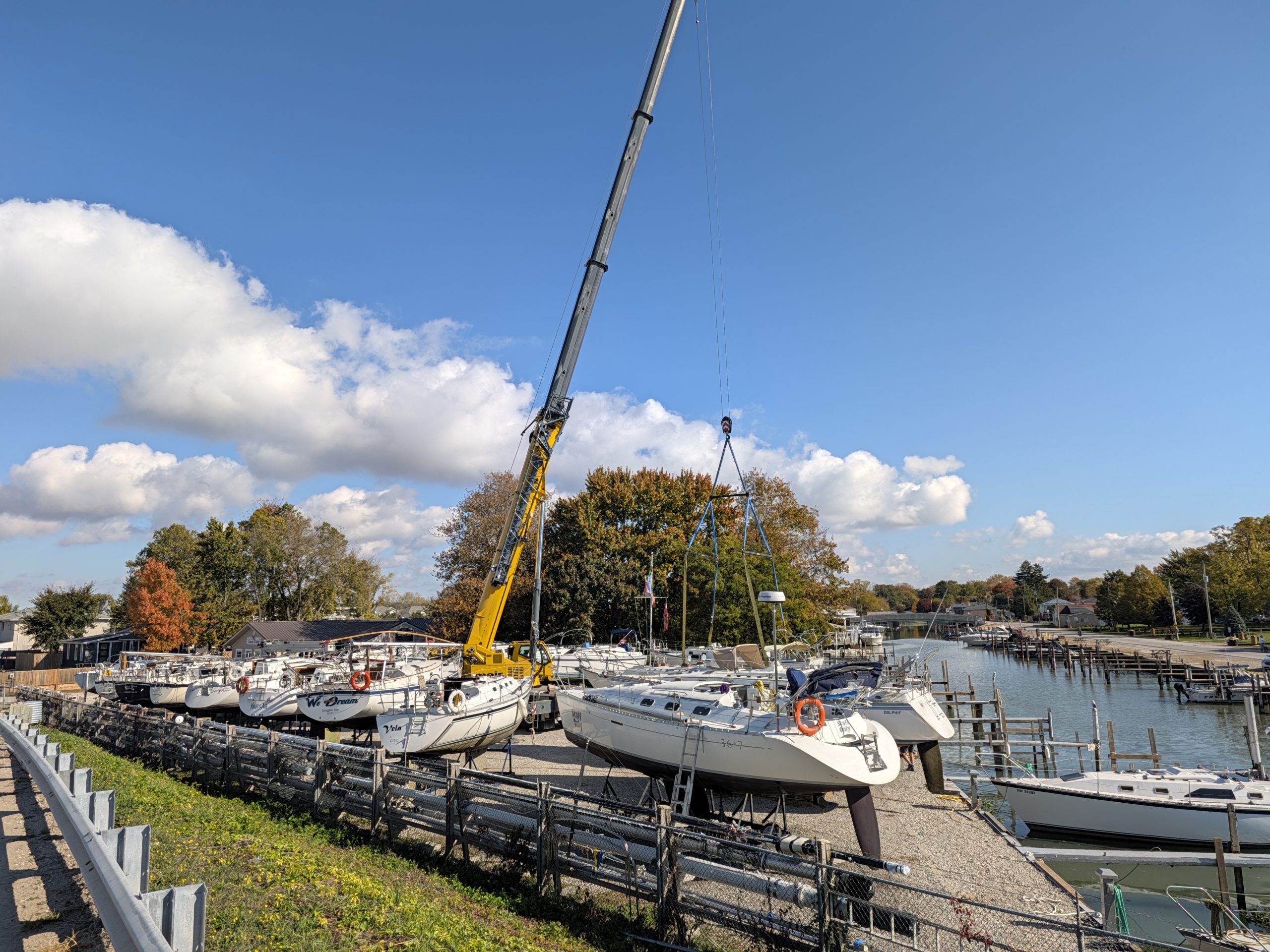 End-of-season haul-out at Cedar Island Yacht Club, October 2026