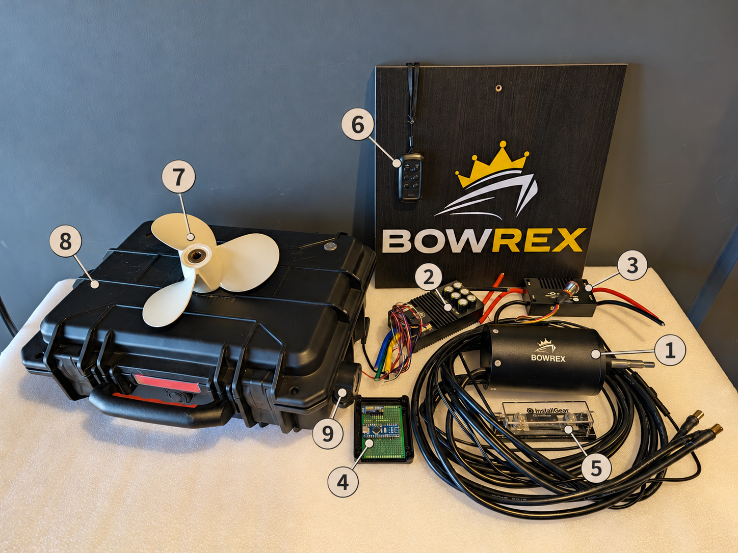 BOWREX 40 main parts, numbered 1 through 9